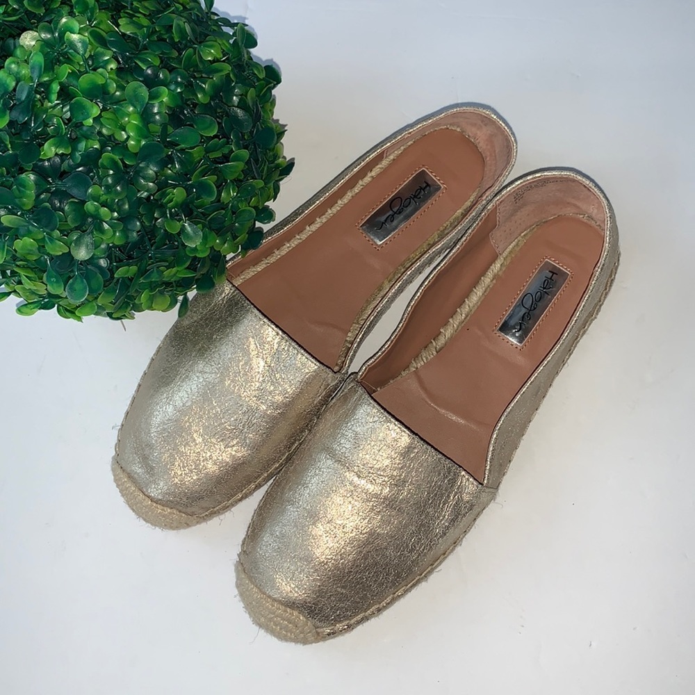 Halogen Goldโ Leather Espadrille Flats Size 8.5